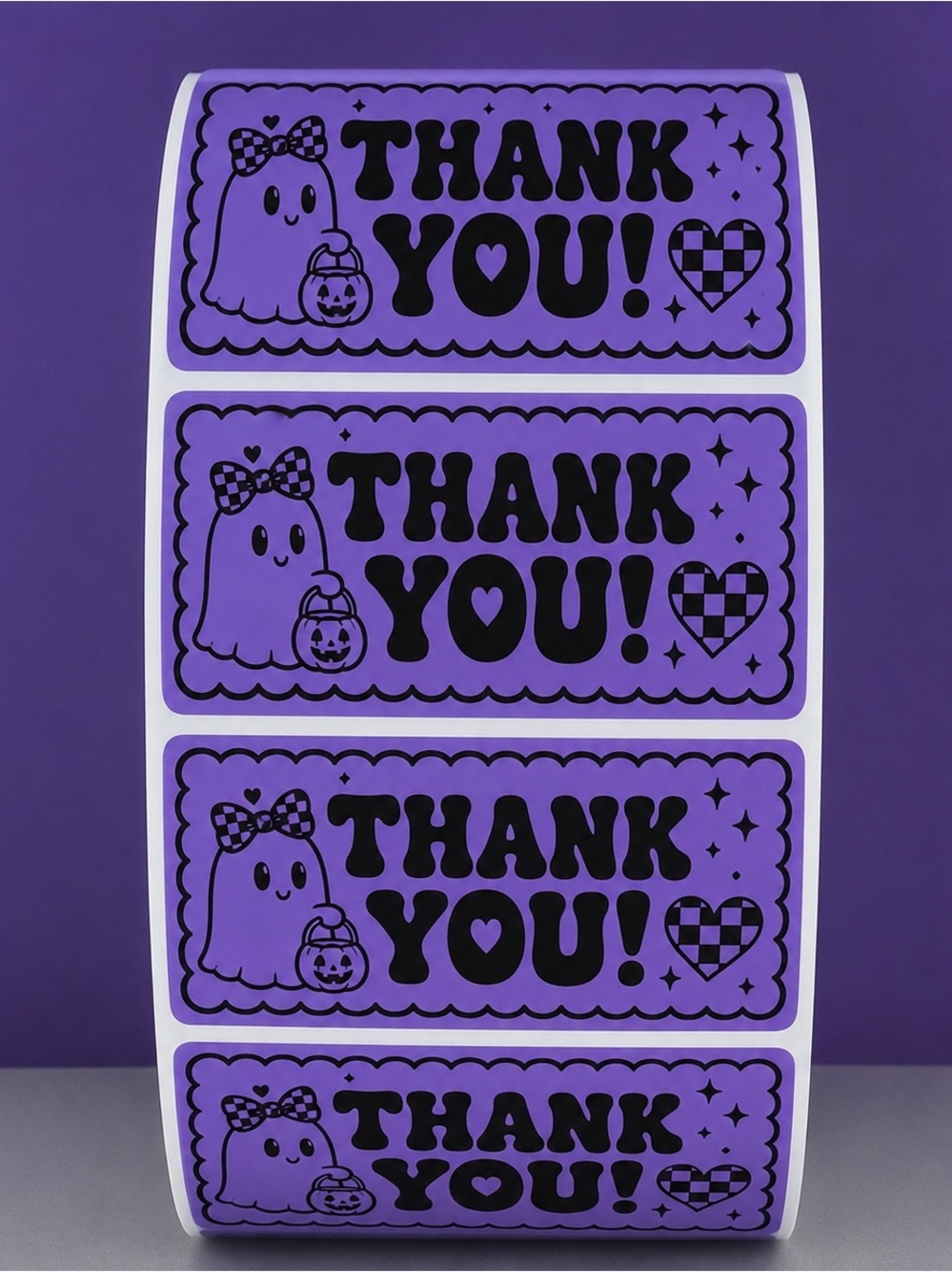 100 Purple Ghost Thank You Stickers 2x1 Spooky Halloween Small Business Labels